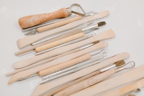 Preview: Clay pottery tools for sculpting. Set of craft instruments for ceramics