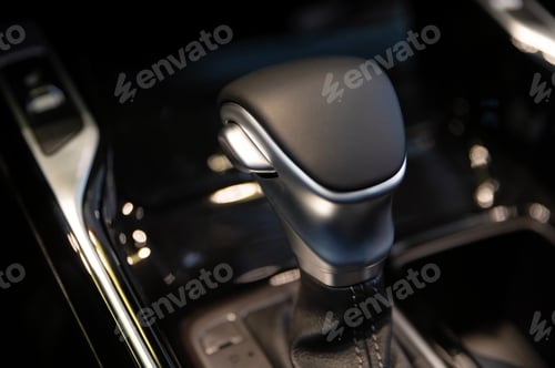 Preview: Close-up of automatic gearbox handle in the modern car