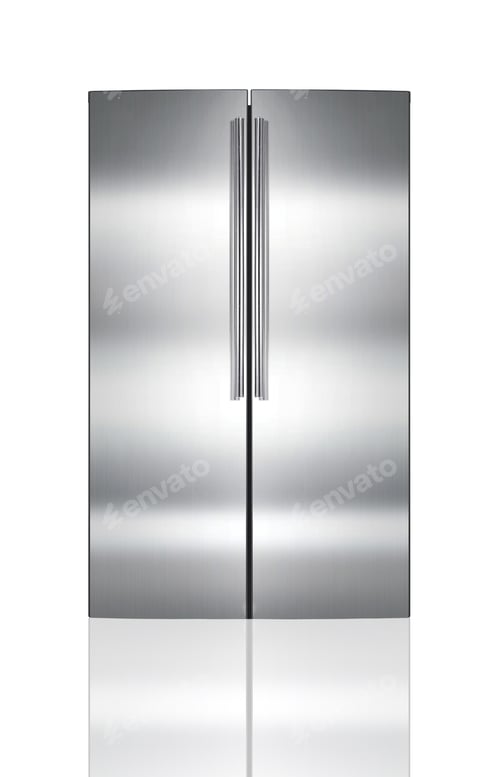 Preview: Modern Refrigerator with Stainless Steel Finish on White