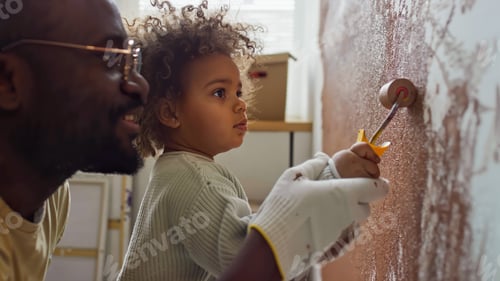 Preview: Painting Wall Together Father and Child Bonding Moment