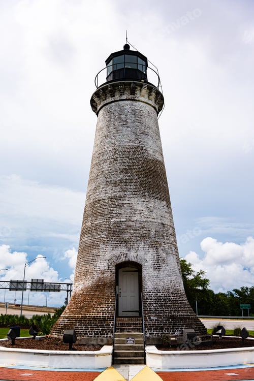 Preview: Low angle shot of Historic Round Island Lighthouse in Pascagoula, Mississippi