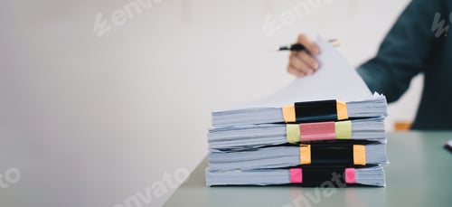 Preview: Report paper document present financial and business report with colorful paper clip
