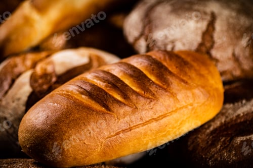 Preview: Different types of bread. Macro background.