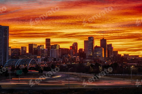 Preview: Beautiful shot of the Denver cityscape in the sunset
