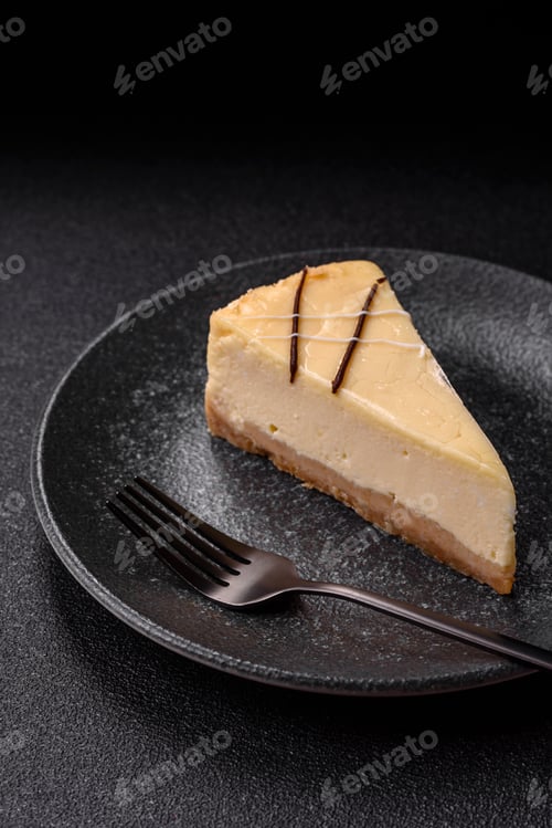 Preview: A piece of sweet New York cheesecake, dessert, cheese and vanilla pie. Classic cheesecake