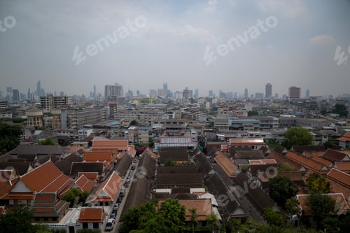 Preview: The view of Bangkok city during daylight from Golden mountain temple top.