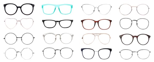 Preview: Set with different eyeglasses isolated on white
