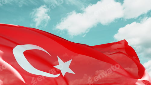 Preview: Turkish flag waving in the wind. National symbol of Turkey.