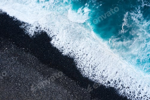 Preview: Top view of a deserted black volcanic beach. Coast of the island of Tenerife.