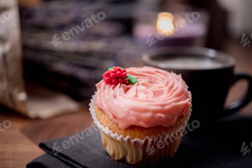 Preview: ↟ Beautiful delicious sweet cakes and a cup of coffee close-up