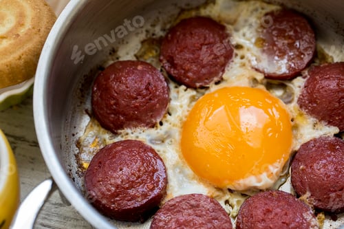Preview: Turkish style fried sausage with eggs (sucuklu yumurta)