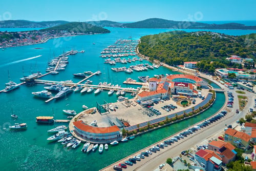 Preview: Aerial view of marina Frapa and Dragon Eye lake in Rogoznica town in Croatia