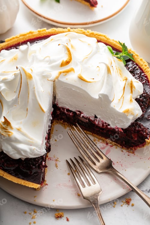 Preview: Blackberry pie topped with toasted meringue, dessert idea