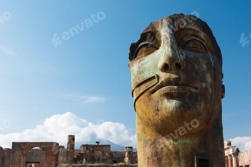 Preview: Remains of sculptured face at Pompeii, Campania, Italy
