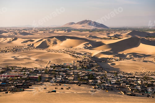 Preview: Sand dunes in the desert at sunset, Huacachina, Ica Region, Peru, South America