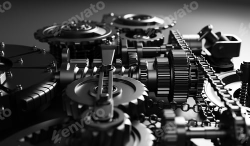 Preview: Gears and cogs mechanism. Industrial machine, engine