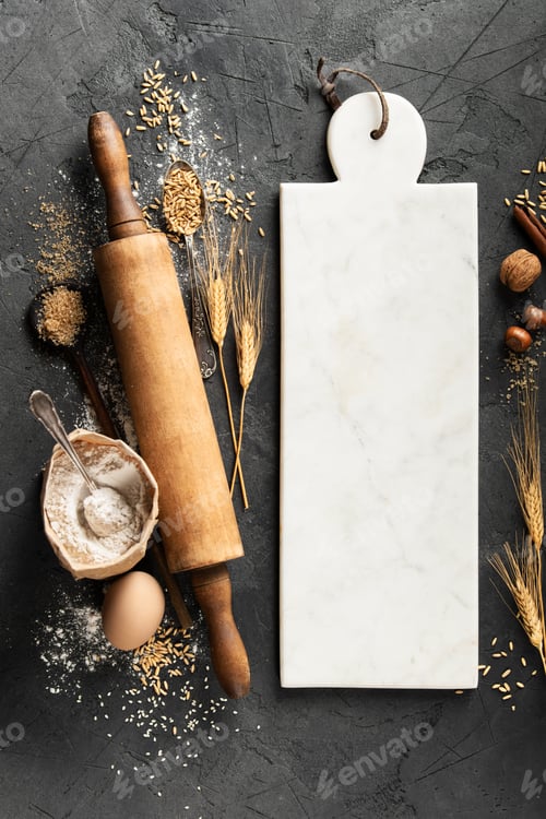 Preview: Rustic Baking Ingredients with Marble Cutting Board