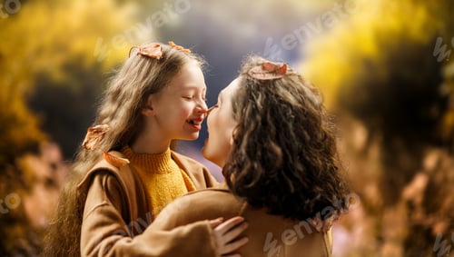 Preview: Mother and child daughter on autumn walk