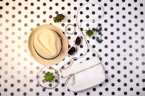Preview: Fashion Accessories Still Life on Polka Dot Background