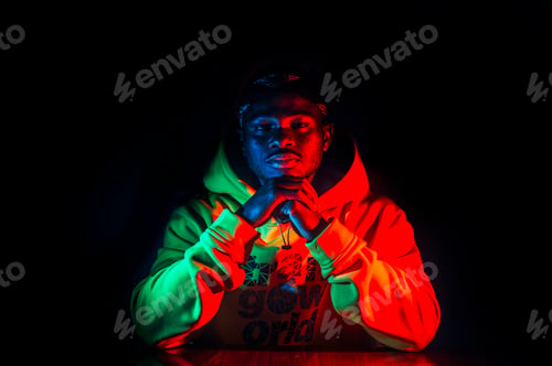 Preview: Red blue african man silhouette.