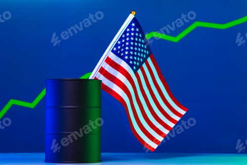 Preview: Price of american oil is changing concept. Black barrel with oil and graph