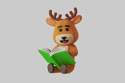 Preview: Cartoon reindeer reading a book