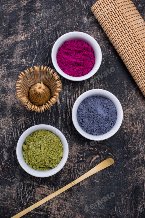 Preview: Green, blue and pink matcha powder