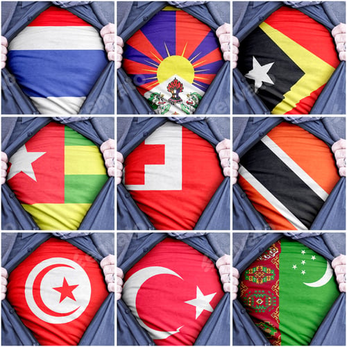 Preview: Collection of ripping shirts showing printed flags of different countries