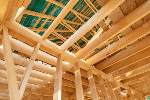 Preview: New interior residential wooden construction house framing