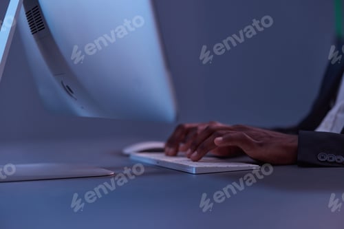 Preview: man night lifestyle online business datum freelancer work technology american african keyboard