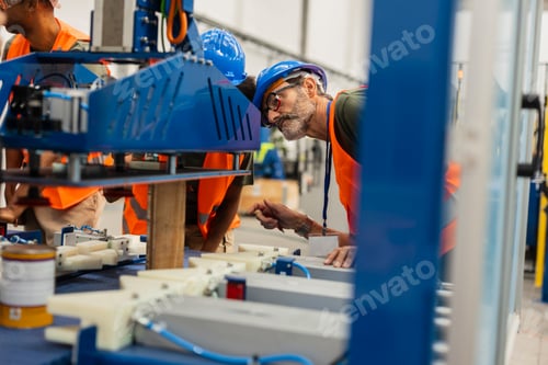 Preview: Engineers maintaining robotic arm in modern factory