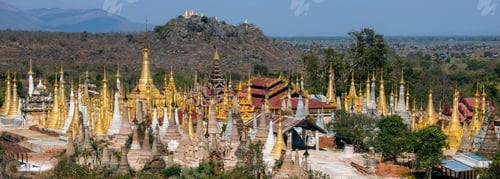 Preview: Overview of the Shwe Inn Thein Paya temple complex at Ithein (also Indein) near Inle Lake in Shan
