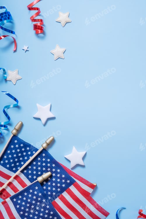Preview: USA Independence day vertical background. USA flags with copy space