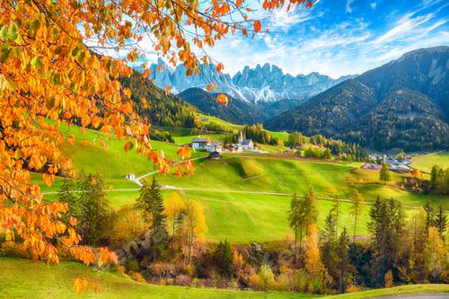 Preview: Marvelous autumn scene of magnificent Santa Maddalena village in Dolomites