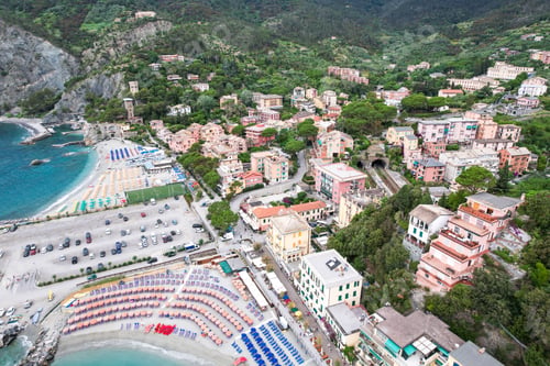 Preview: Aerial view of Monterosso, one of the five villages along Cinque Terre hiking strech. Popular