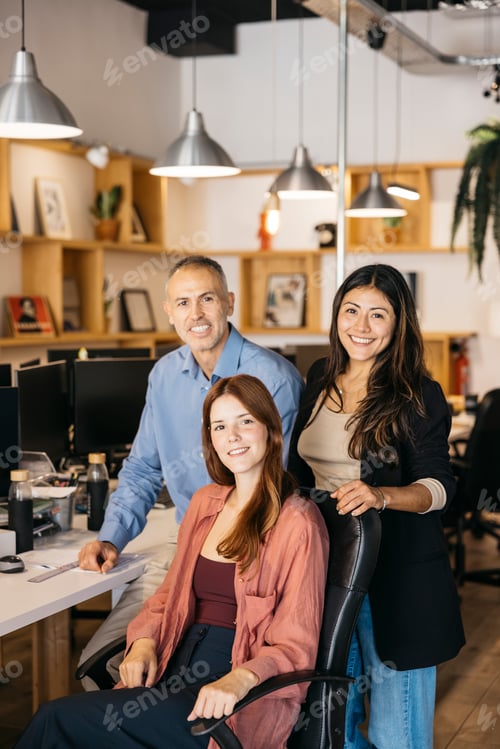 Preview: Diverse startup business team working at modern office