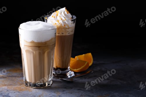 Preview: Coffee latte and viennese coffee with whipped cream