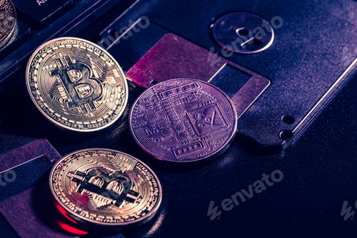 Preview: golden bitcoin on floppy disk