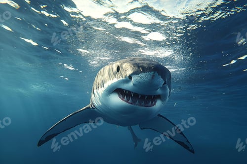 Preview: Close-up of a great white shark swimming in the ocean