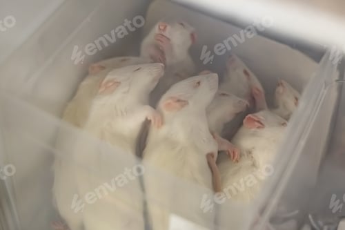 Preview: Frozen white mice in a freezer at a pet store