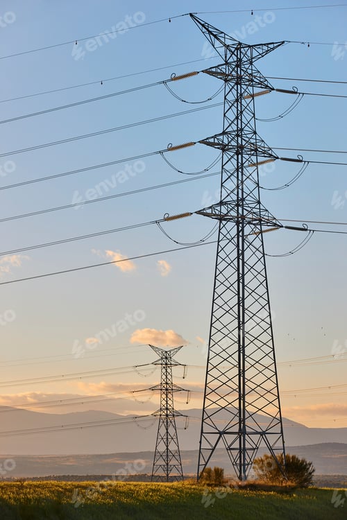 Preview: Power lines. Energy industry. Industrial electricity distribution. Renewable production