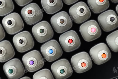 Preview: Many colorful markers in bag, top view