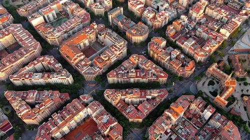 Preview: Bird's-eye View of Barcelona's Iconic Urban Grid: Eixample Residential District