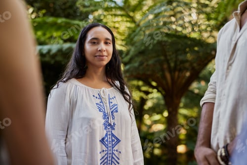 Preview: Portrait of latin woman at meditation retreat