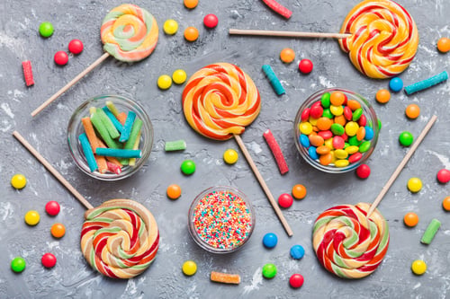 Preview: Tasty appetizing Party Accessories Happy Birthday Sweet. Different types of candies