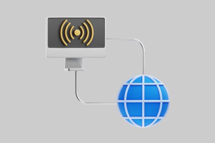 Preview: Computer monitor and globe connected by a cord.