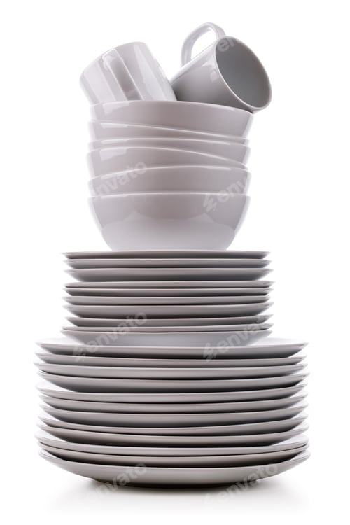 Preview: Stack of White Dishes on White Background