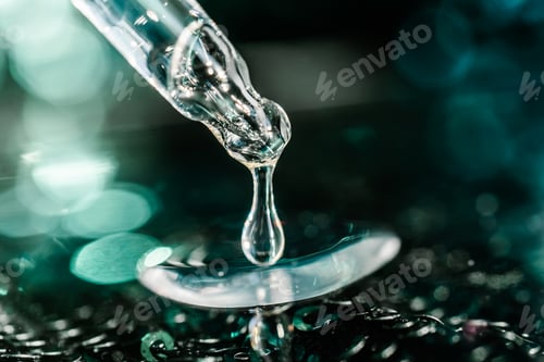 Preview: The texture of the serum or oil on an emerald background.