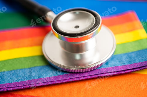 Preview: Black stethoscope with rainbow flag heart