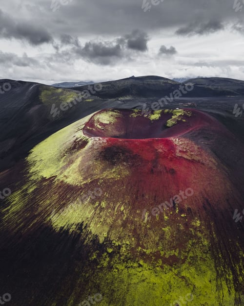 Preview: Bird's eye view of a colorful volcano, Apple crater,Iceland, unique and interesting volcanic crater.